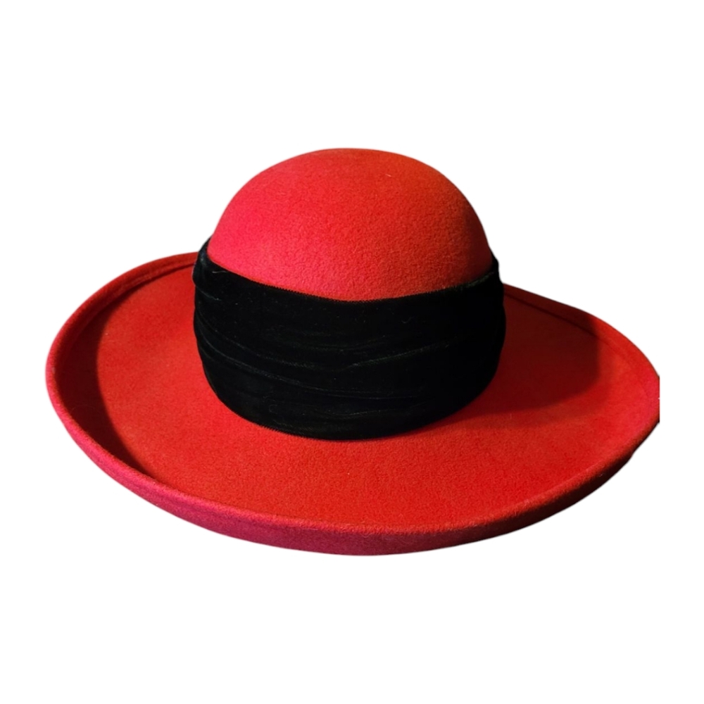 Elegant Red Women's Hat with Black Velvet Band - Picture 2 of 4